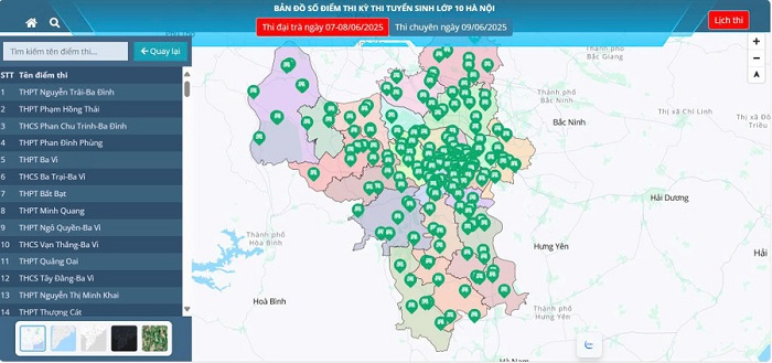 Hà Nội ứng dụng bản đồ số hỗ trợ thí sinh tìm điểm thi THPT 2025