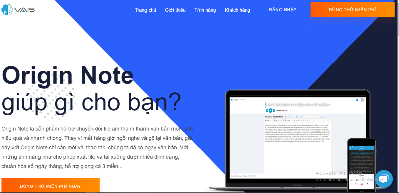 Phần mềm hỗ trợ chuyển từ giọng nói tiếng Việt thành văn bản (Origin Note)