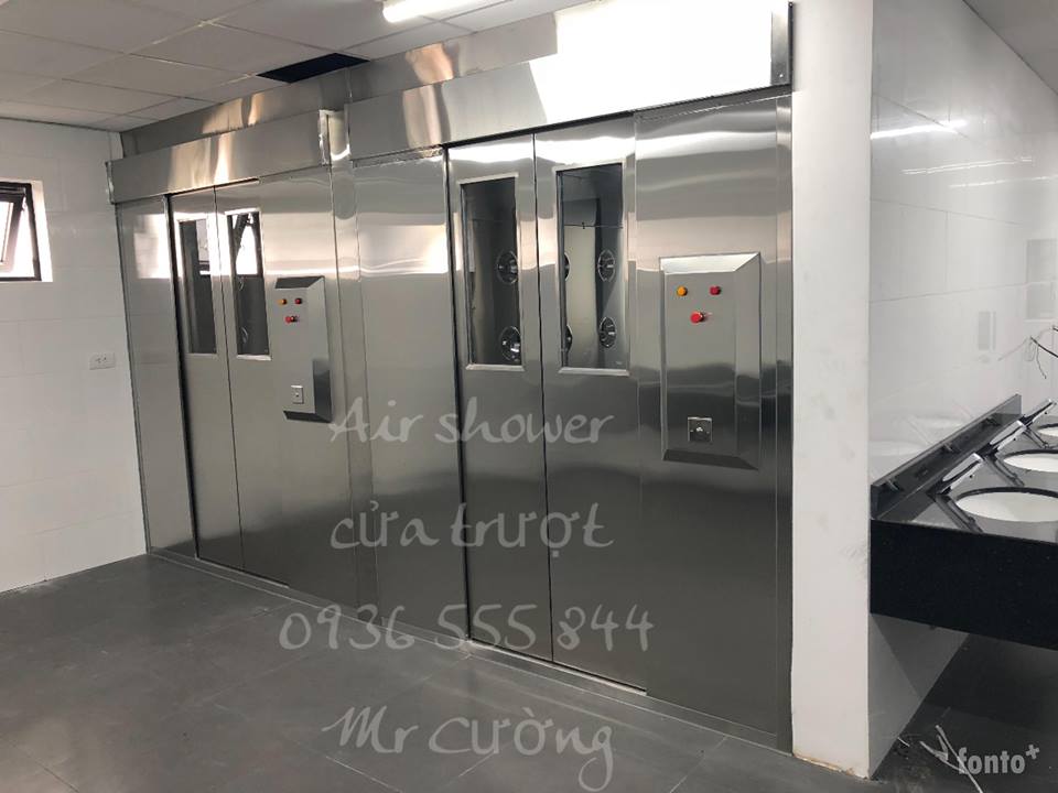 Air shower cửa trượt tự động 2 cách bằng inox 304- Thiết bị cho phòng sạch