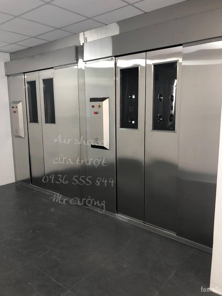 Air shower cửa trượt tự động 2 cách bằng inox 304- Thiết bị cho phòng sạch