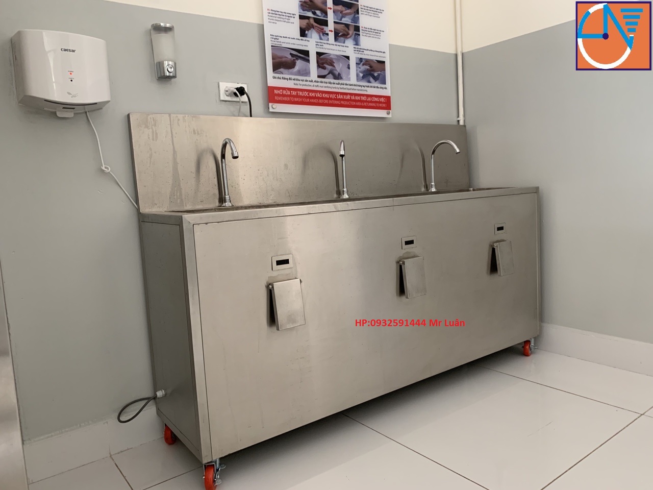 Bồn rửa tay nhấn gối cho phòng sạch