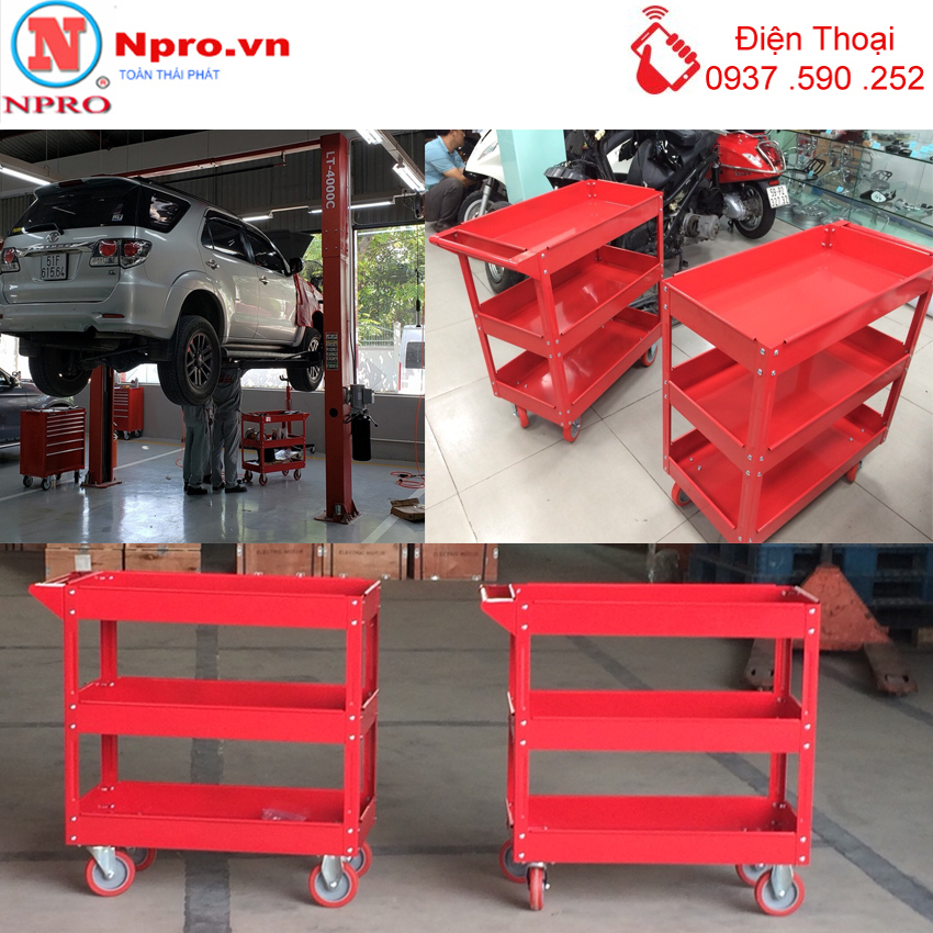 Xe đẩy dụng cụ 3 ngăn