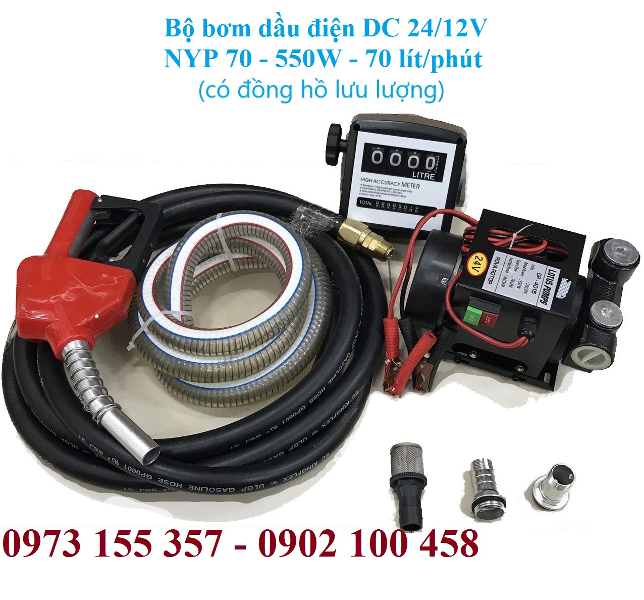 Bộ Kit bơm dầu NYB-70 -12/24V,bộ bơm dầu điện 24V kèm đồng hồ, bơm xăng dầu điện 12/24V,bộ bơm xăng dầu mini 24V