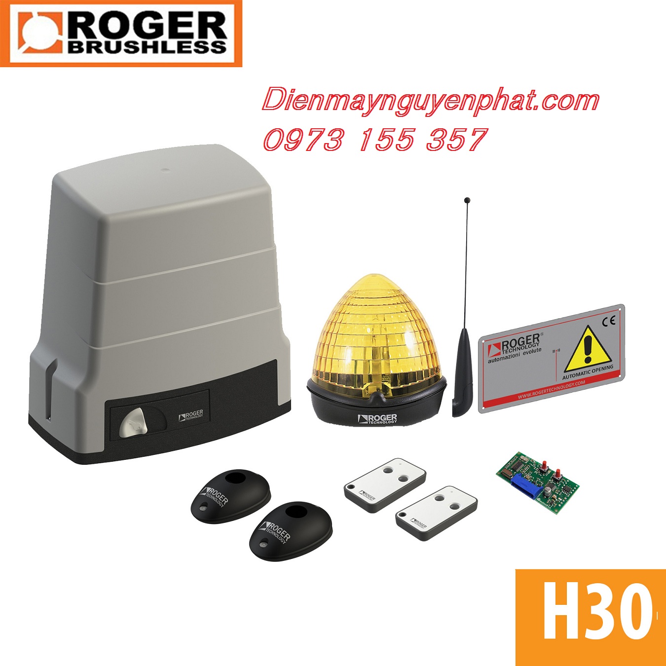 Cổng trượt Roger H30 - 230V - 600kg, motor cổng trượt tự động, motor cổng Roger H30-230V