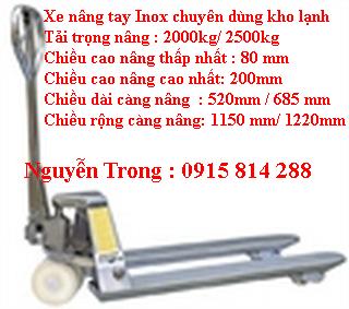 Xe nâng tay Inox chuyên dùng cho kho lạnh