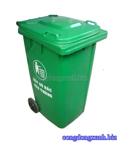 Thùng rác công cộng 240L nhựa HDPE có nắp và bánh xe